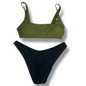 NEW Mix & Match Bikini Set Size Medium Olive Green Black Cheeky Brazilian NWT